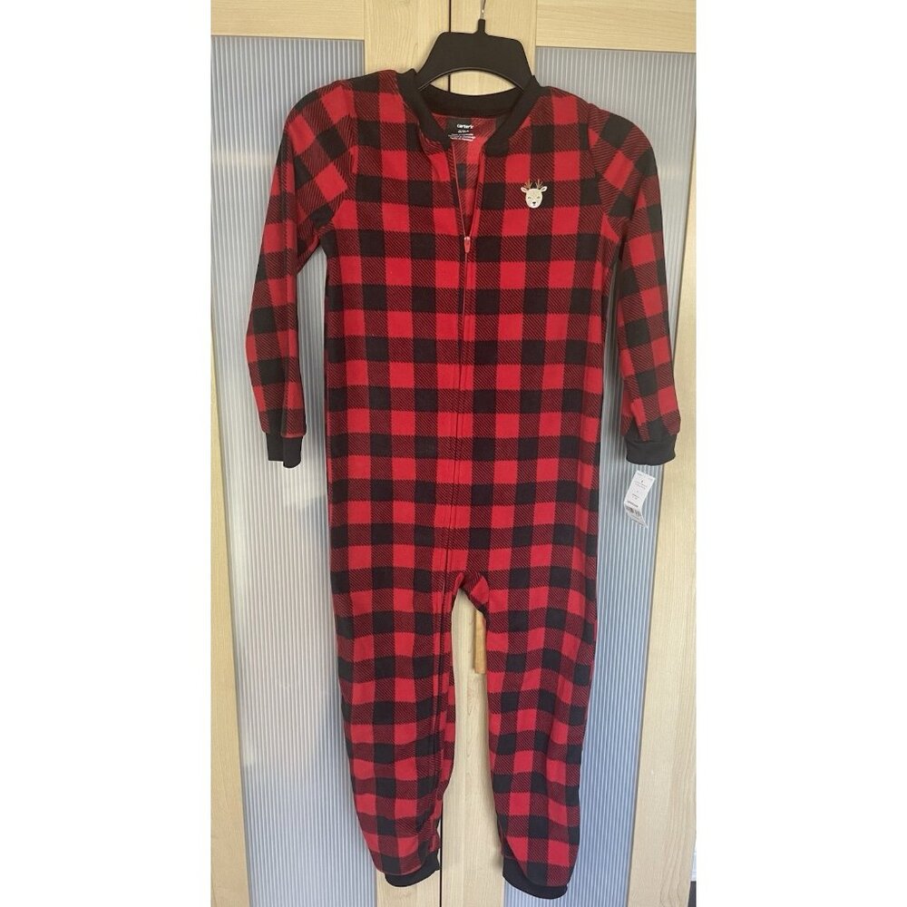 Carter’s Sz 8 Santa’s Helper‎ Pajamas Red/Black Christmas Casual Fleece Comfy